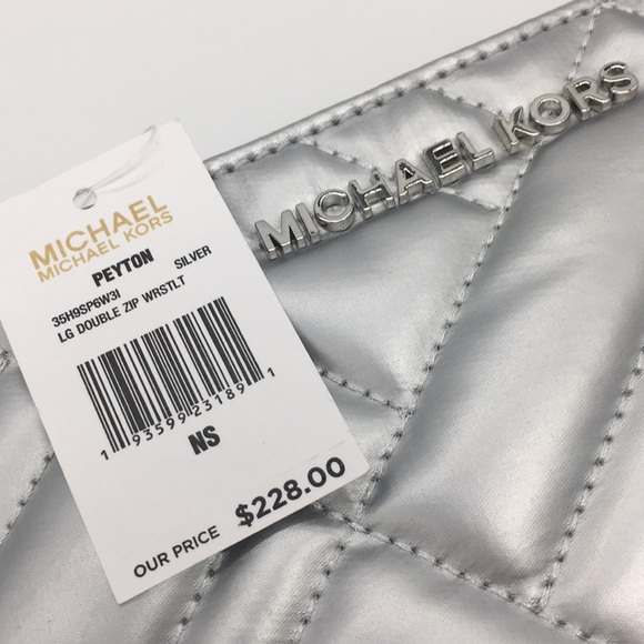 Michael Kors Peyton Silver LG Double Zip Wristlet - Picture 8 of 8